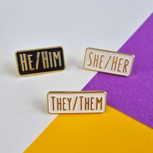 Pronoun Enamel Pin – Minimalist LGBTQ Pride Pin, They/Them She/Her He/Him Badge, Queer Identity Accessory, Pronoun Lapel Pin