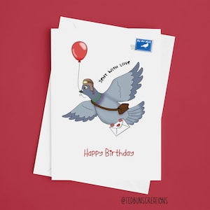 Pigeon Mail Birthday Card | Homing Pigeon Delivering Mail. Happy Birthday Card For her, For Him, For bird lovers