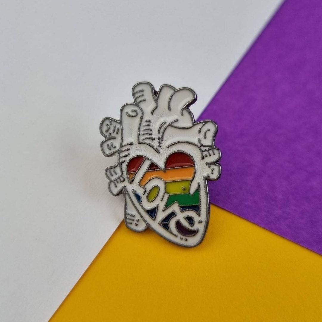 Anatomical Rainbow Heart Enamel Pin , LGBT Pride | Realistic Queer ...