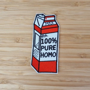Pure Homo Milk Bottle Iron On Patch, Gay Pride Patches | Embroidered LGBT Iron On Badge,  Gifts for LGBTQ -  LARGE Size