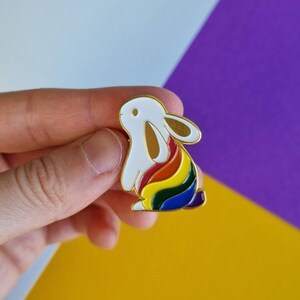 Rainbow Pride Bunny LGBT Pin | LGBTQ Rabbit Badges, Cute Animal Lapel Pins for Gay, For Lesbians |