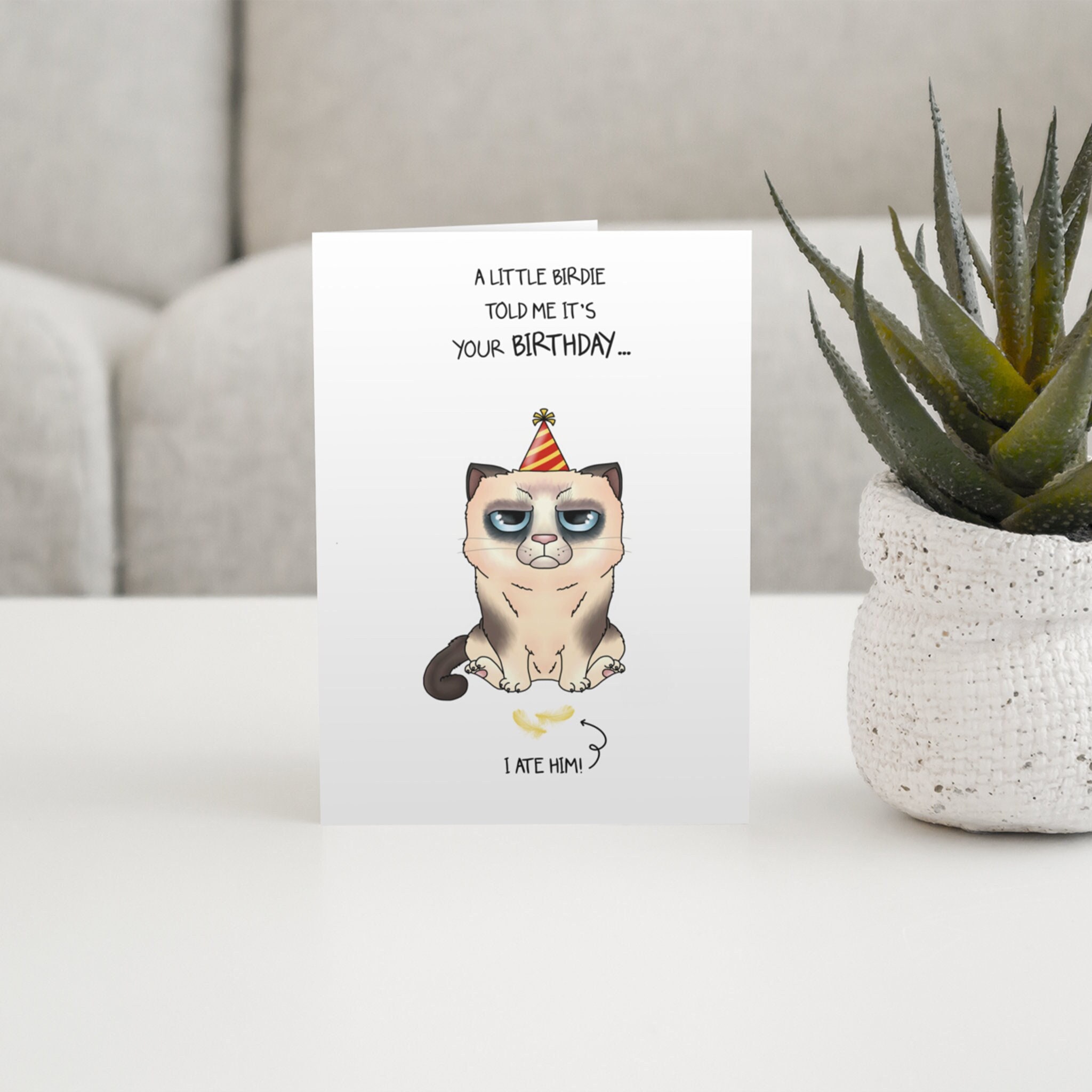 Funny Grumpy Cat Birthday Card – Cat Mum Gift, Sarcastic Feline Lover ...