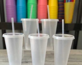 Reusable Plastic Cups With Lids 24oz Venti Size Craft Clear Cup 5 Sets Bulk  DIY