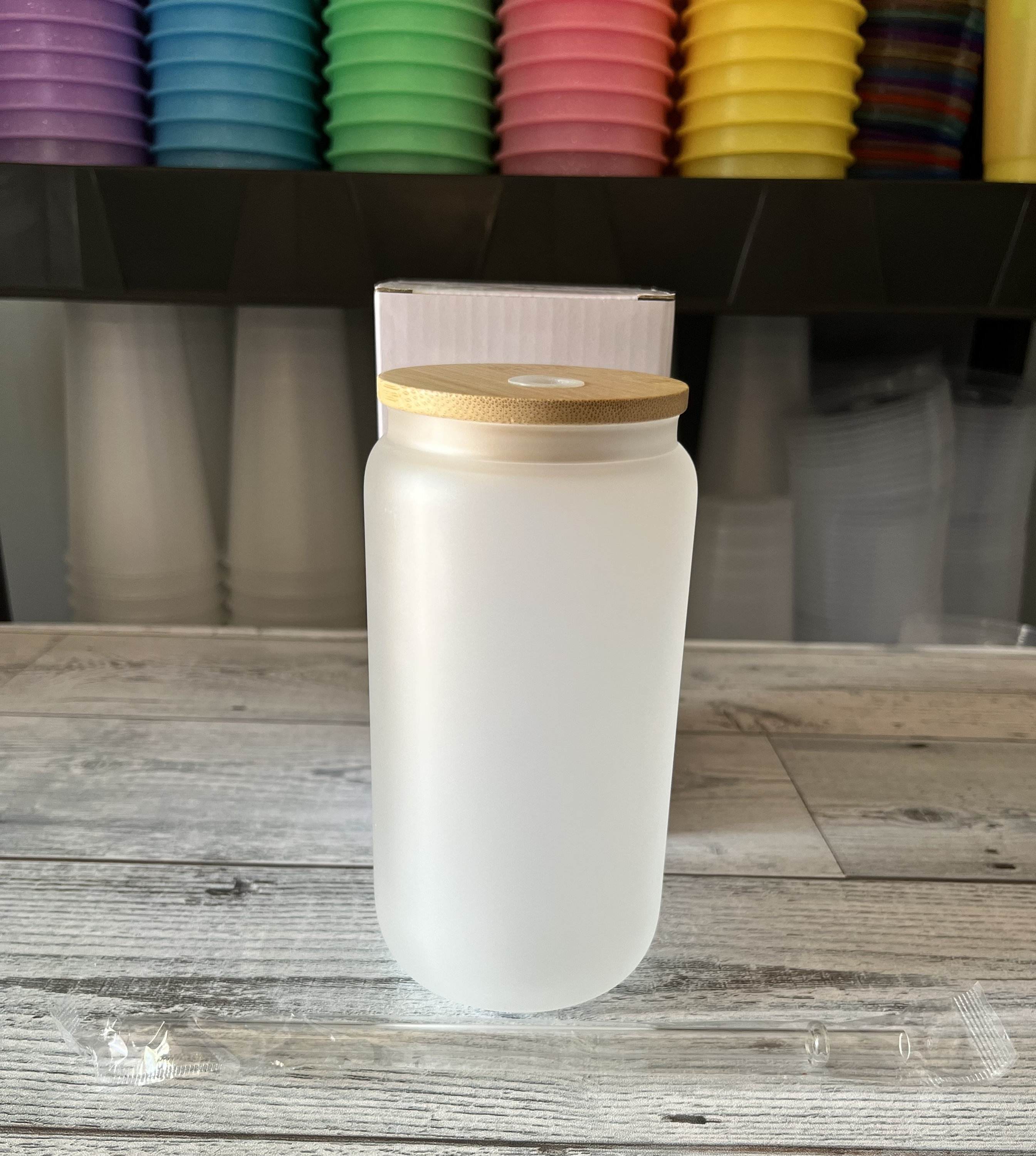 Frosted Sublimation Glass Cup 16oz and Bamboo Lid L Sublimation Beer Can  Glass L Frosted Can Glass L Frosted Glass Tumbler L Glass Cup 