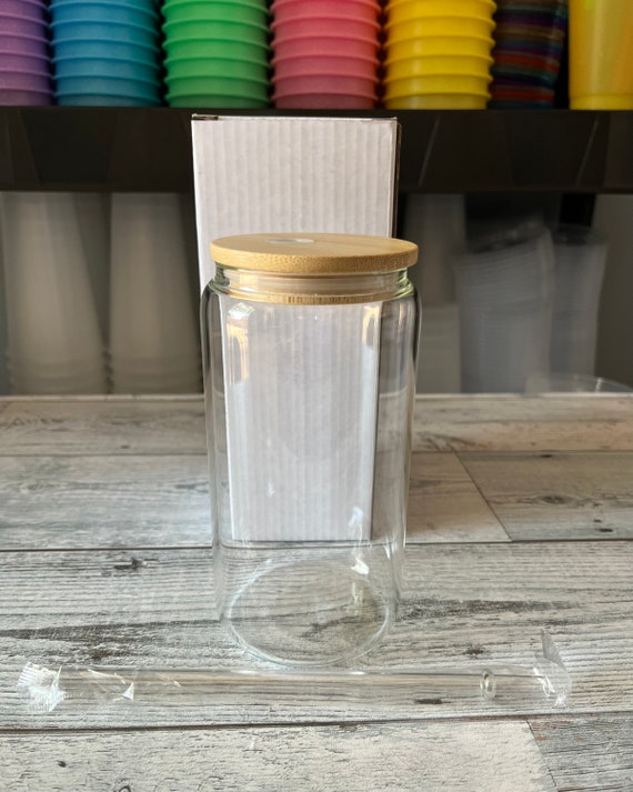 Reusable Glass Coffee Tumbler with Bamboo Wooden Lid and Glass