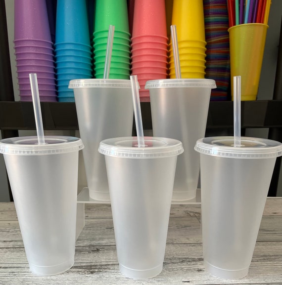 PET Clear Plastic Cups With Lids and Straws For Cold Drinks at