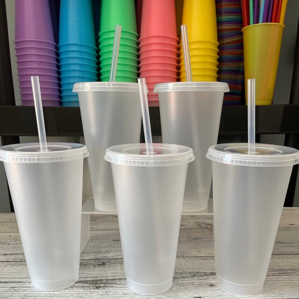 Reusable Cold Cups 24 oz Set Of 5 Cups l Clear Cups 24 oz