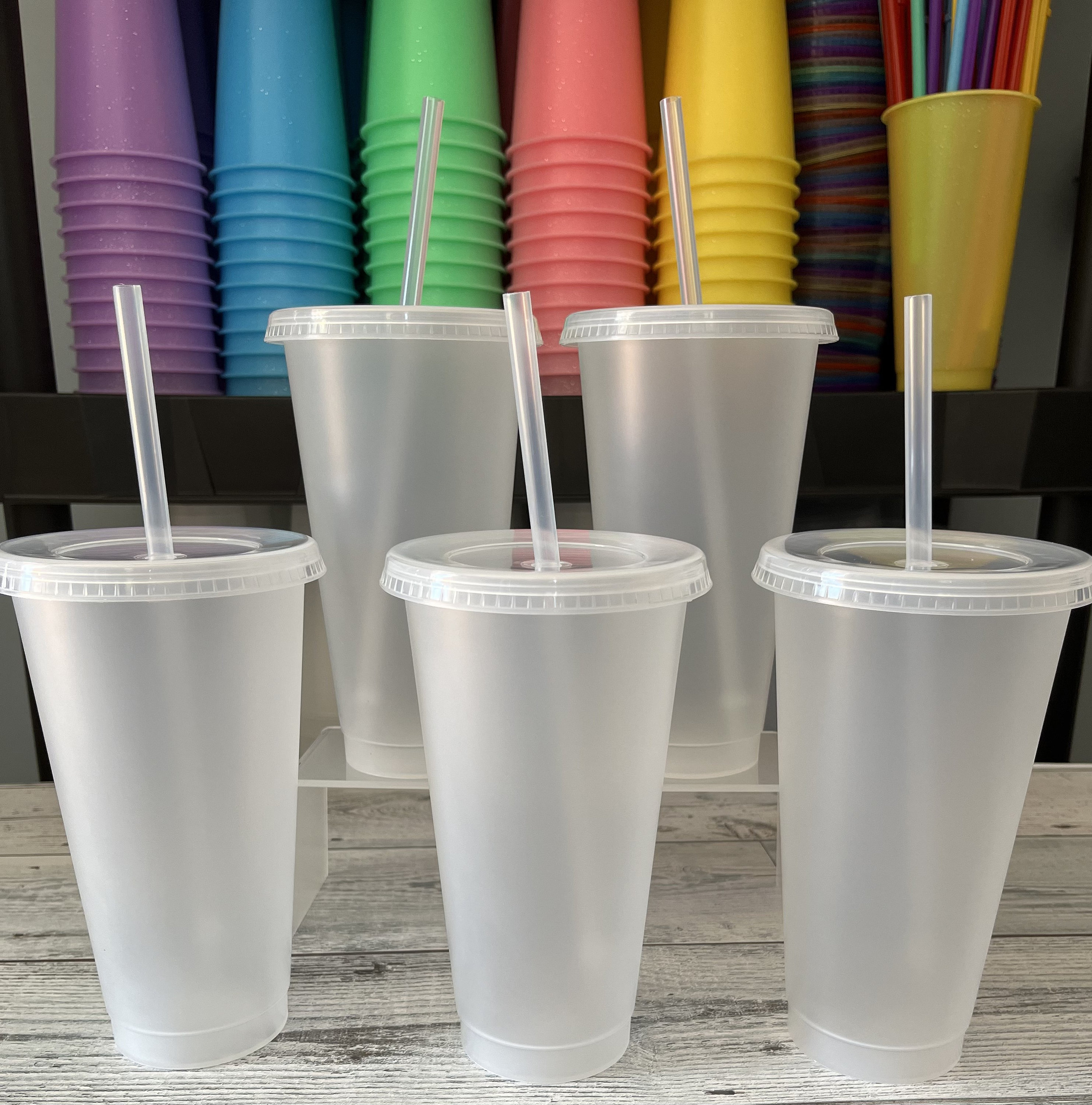 letech+ Plastic Cups with Lids and Straws, 5 Pack 24oz Reusable Cups With  Lids and Straws Bulk for A…See more letech+ Plastic Cups with Lids and