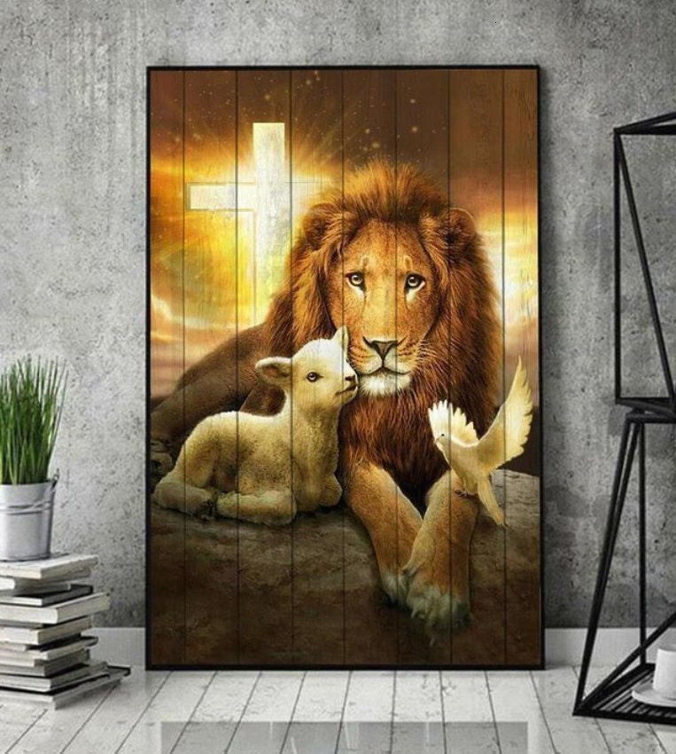 Jesus lion lamb and doves Canvas The perfect combination Etsy