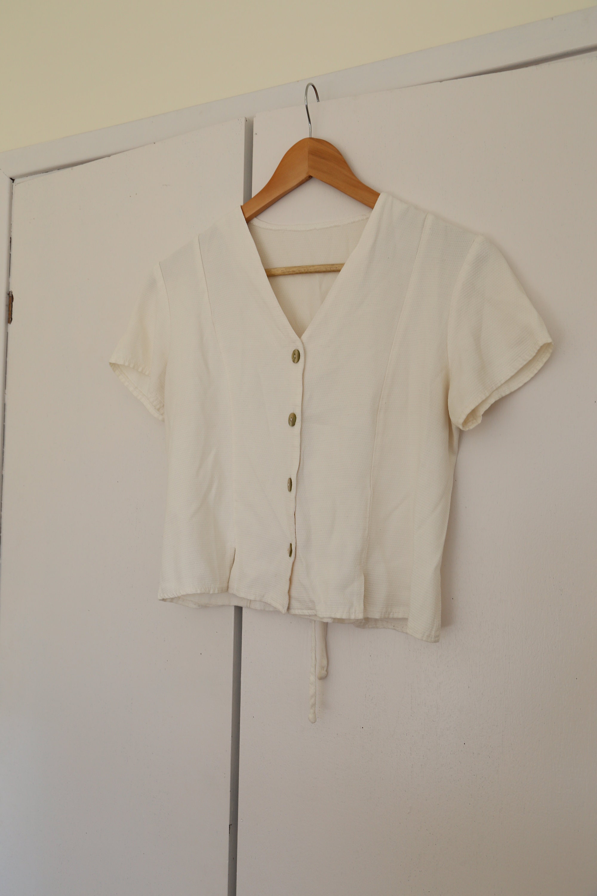 Short Sleeved White Button-Up Blouse | Etsy
