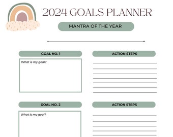 2024 Simple Green Rainbow Goal Planner, Mantra for the year