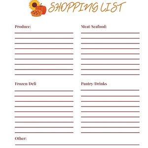 INSTANT DOWNLOAD Thanksgiving Menu and Shopping List, Thanksgiving Meal ...