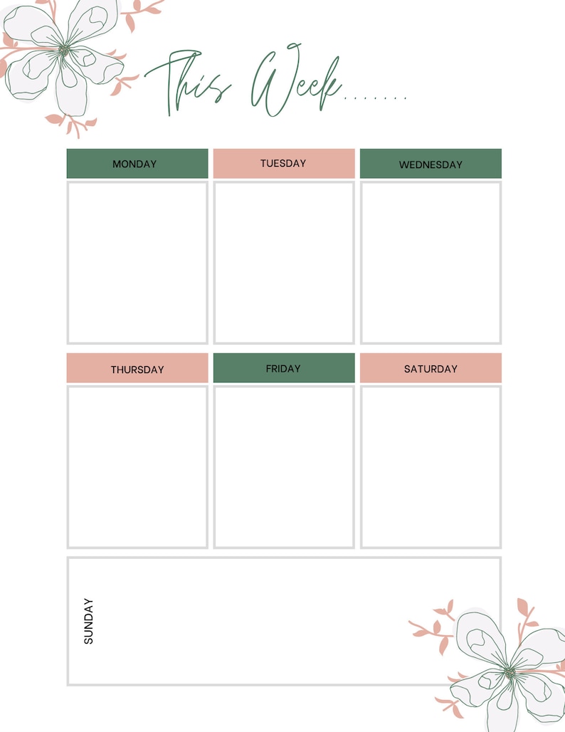 INSTANT DOWNLOAD Weekly Calendar, to Do List, Calendar, Simple ...