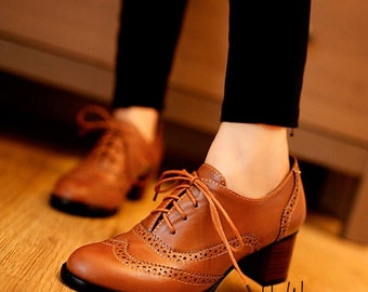 women's lace up oxford heels