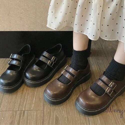 Retro Brown Shoes Women Fashion Buckle 