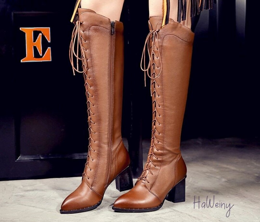 Women Winter Knee High Boots Lacing 