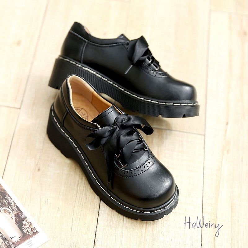 Women Ribbon Lace up Oxford Shoes Genuine Split Leather Etsy