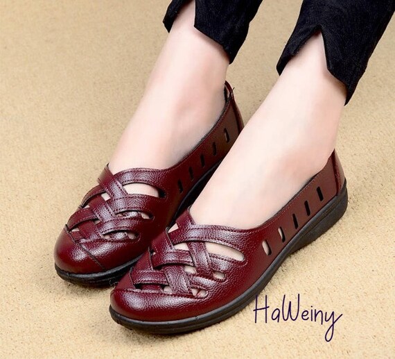 Ademende flats vrouwelijke schoenen New Arrival Real Leather - Etsy België