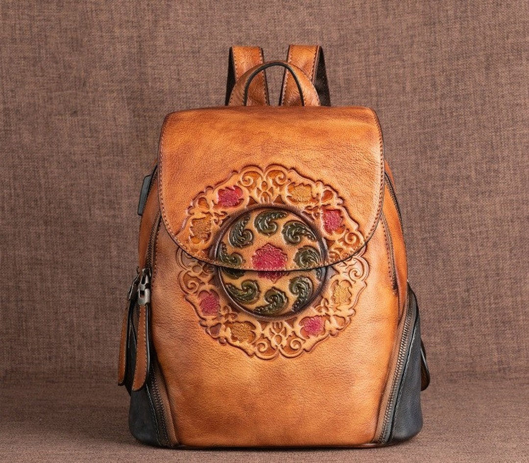 Fashion Backpack Retro Genuine Leather Backpacks for Women Etsy