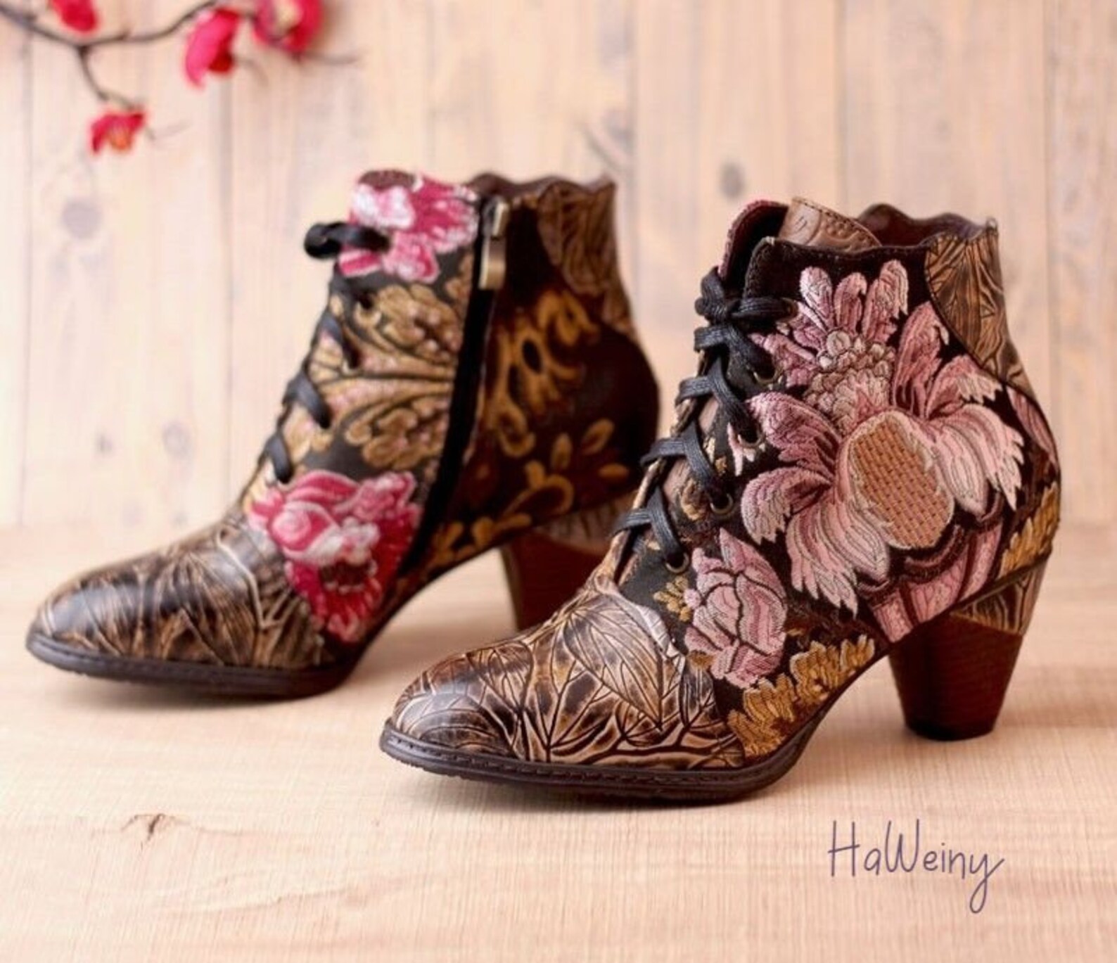 Women Boots Genuine Leather Embroidery Cloth Women Shoes Etsy