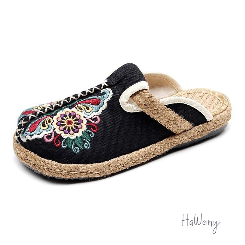 Women Slippers Summer 2021 New Slides Embroider Flat With - Etsy