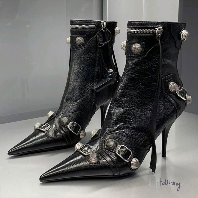 New Women Slim High Heel Metal Buckle Chain Luxury Shoes - Etsy