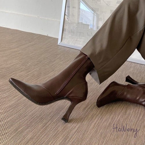 Black Women Ankle Boots Woman Thin High Heel Fashion Pointed - Etsy  Australia