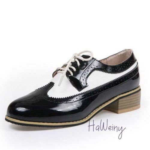 Vintage Oxford Shoes, Women Shoes, Brogue Lace Up Shoes, Pointed Toe Fashion Casual Ladies Derby Shoes
