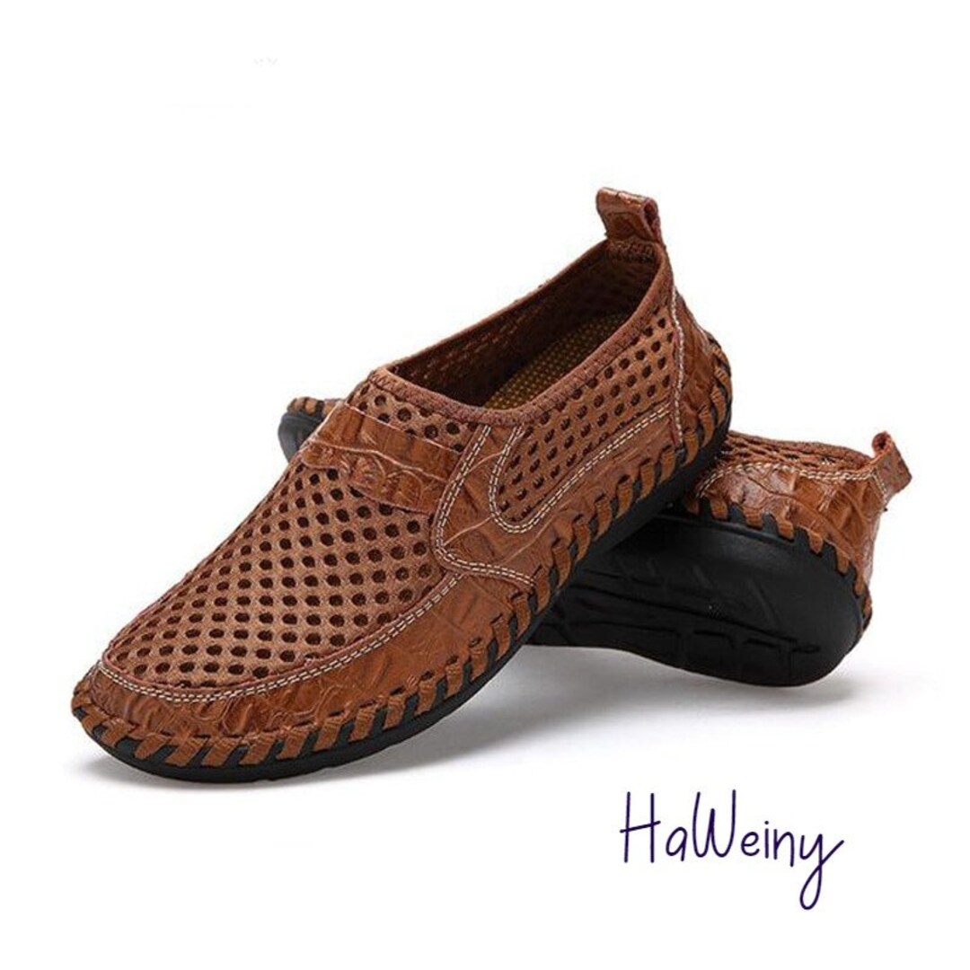 Men Net Shoes Genuine Leather Casual Men Sandals Men Loafers - Etsy
