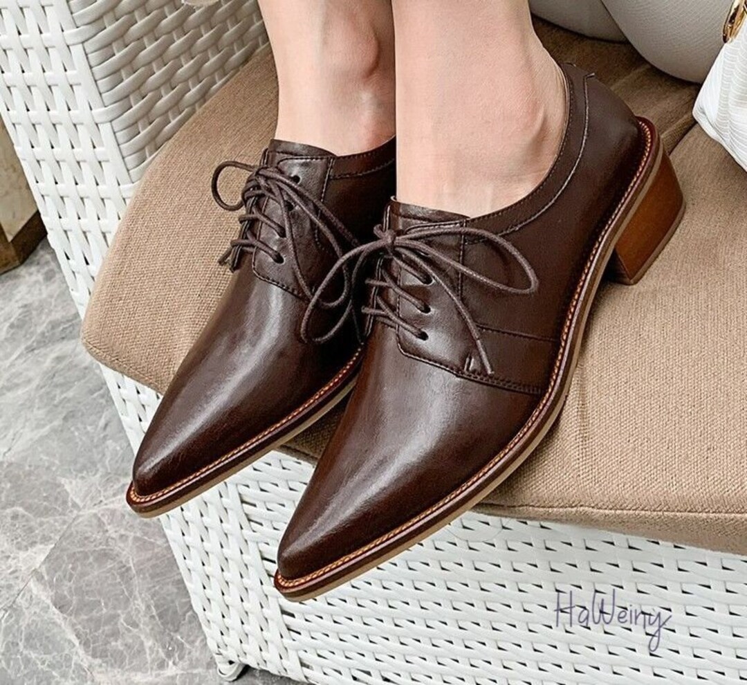 Echt lederen damesschoenen klassieke mode veter-up hoge hak - Etsy Nederland