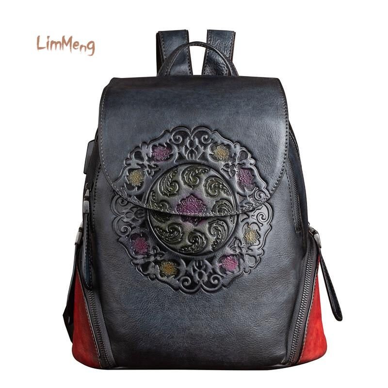 Fashion Backpack Retro Genuine Leather Backpacks for Women - Etsy