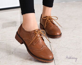 1980's Dames Oxford Schoenen Maat 8 Bruin lederen - Etsy Nederland