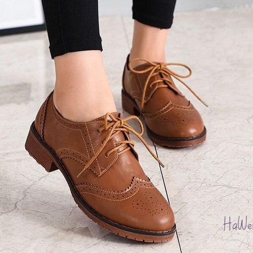 Leather Oxford Shoes for Women, Flats Lace Up Round Toe Derby Sneaker, Party Casual Shoes, Slip on Loafers