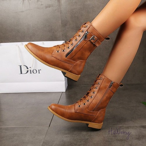 Retro Women Western Boots Punk Lace Up 