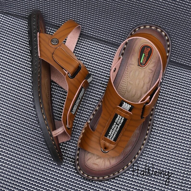 Male Outdoor Flip Flops Men Comfortable Casual Shoes Leather Etsy