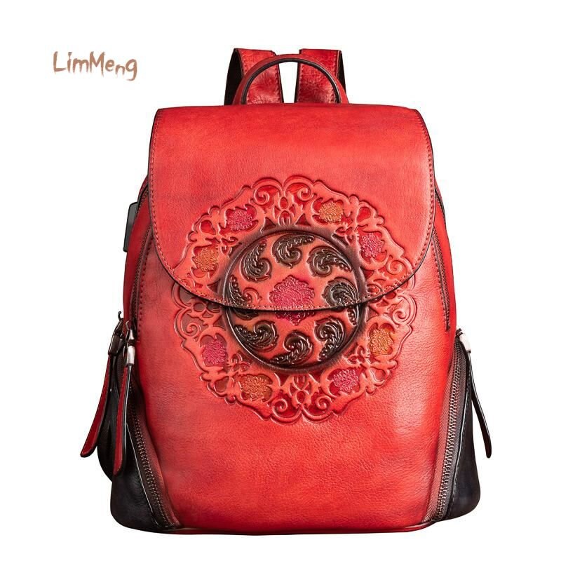 Fashion Backpack Retro Genuine Leather Backpacks for Women Etsy