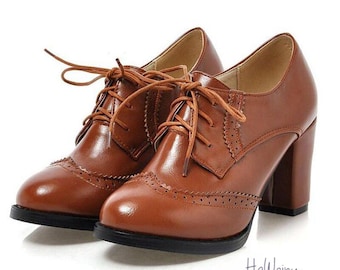 AicciAizzi Women Classic Oxford Shoes Mid Heel 