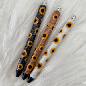 Stylos tournesol, Stylos à paillettes, Stylos fleurs, Stylos personnalisés