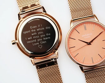 Engraved Ladies Watch | Rose Gold Mesh Strap | Personalised Font or Handwriting Engraving | Wedding Gift | Anniversary Present | Bride