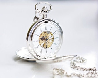Reloj de bolsillo de doble apertura grabado / Fuente personalizada o grabado a mano / Regalo de aniversario / Novio presente / Padrino / Bodas