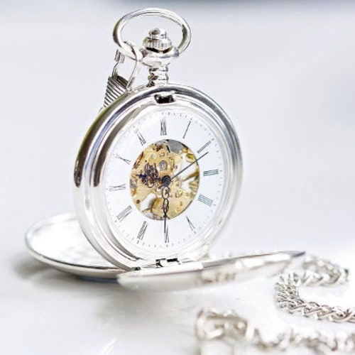 Personalized Skeleton Pocket Watch Engraved Font or Etsy