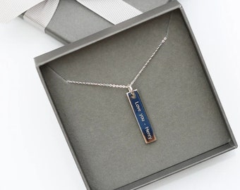 Engraved Bar Necklace | Personalised Font or Handwriting Engraving | Silver Anniversary | Custom Text Jewellery Present