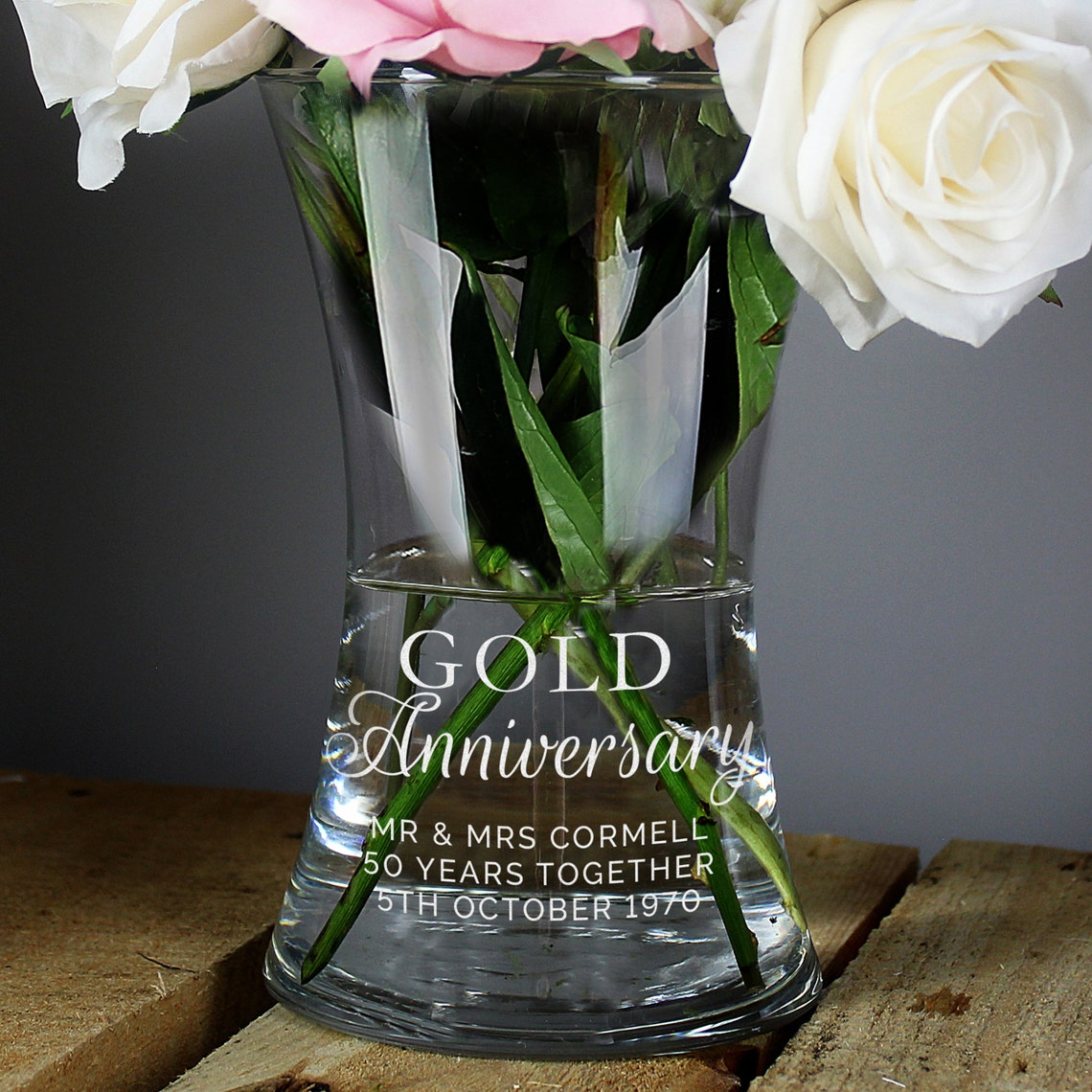 Personalised Gold Anniversary Glass Vase 50th Wedding Etsy