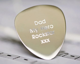 Engraved Guitar Pick | Personalised Font or Handwriting Engraving | Silver Anniversary | Custom Guitar Player Gift