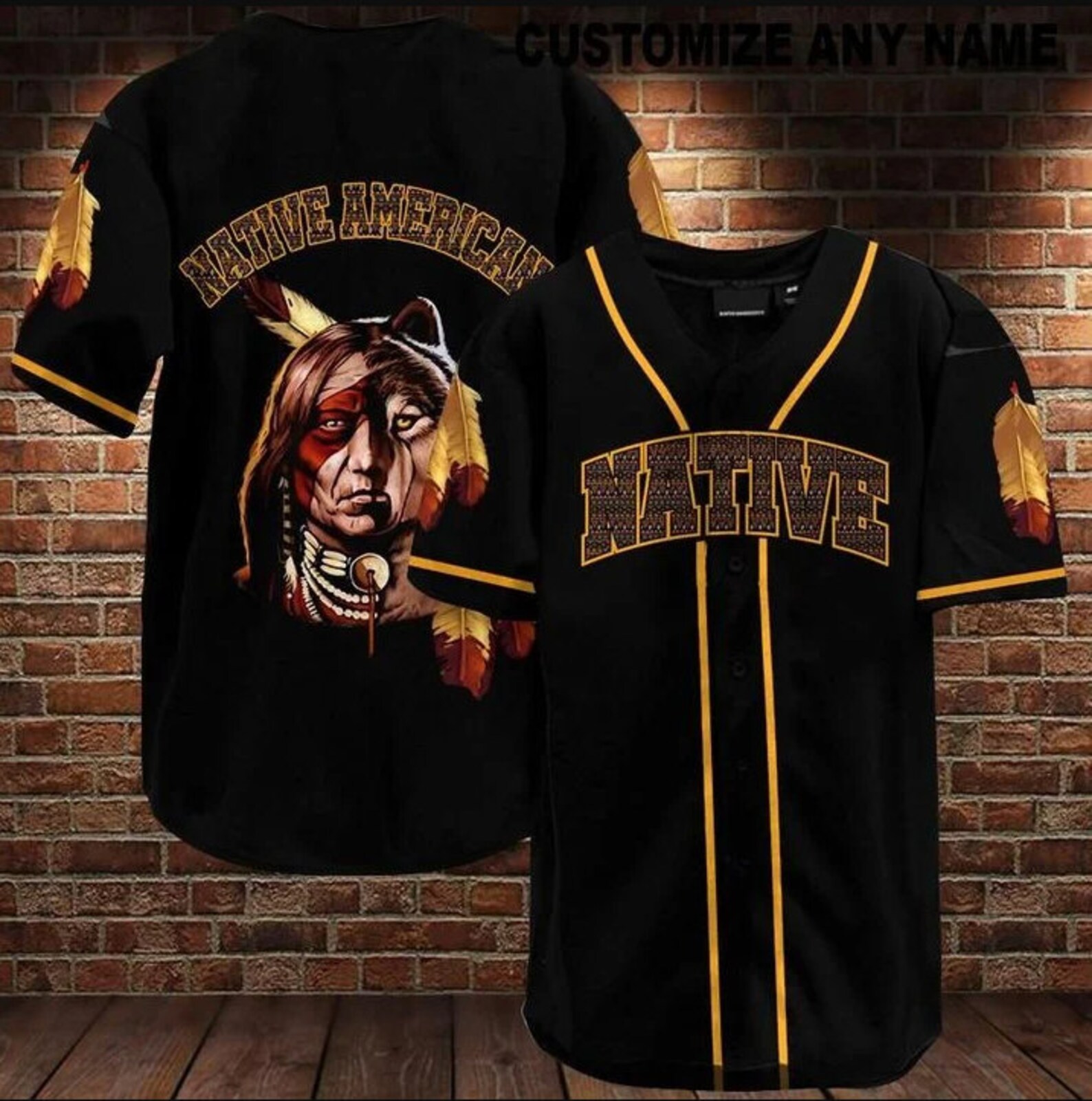 Native Indian American Baseball Jersey Shirt Black Color Size Etsy