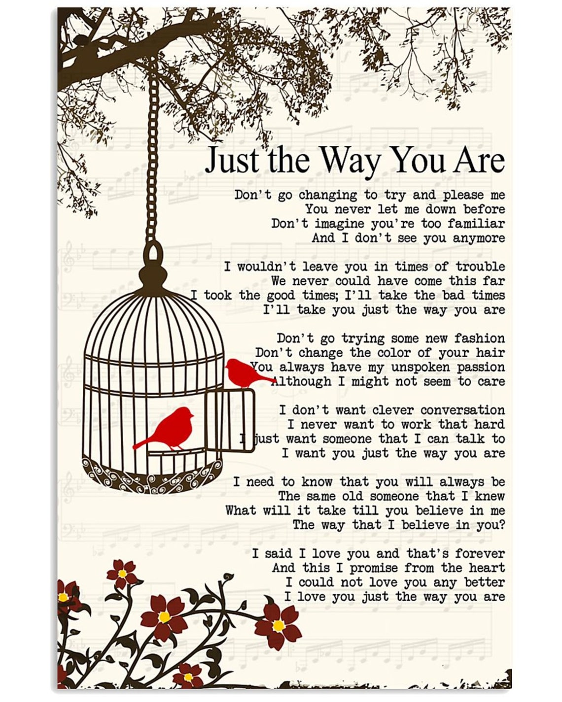 Just the Way You Are lyric song print art lyrics song bird Etsy