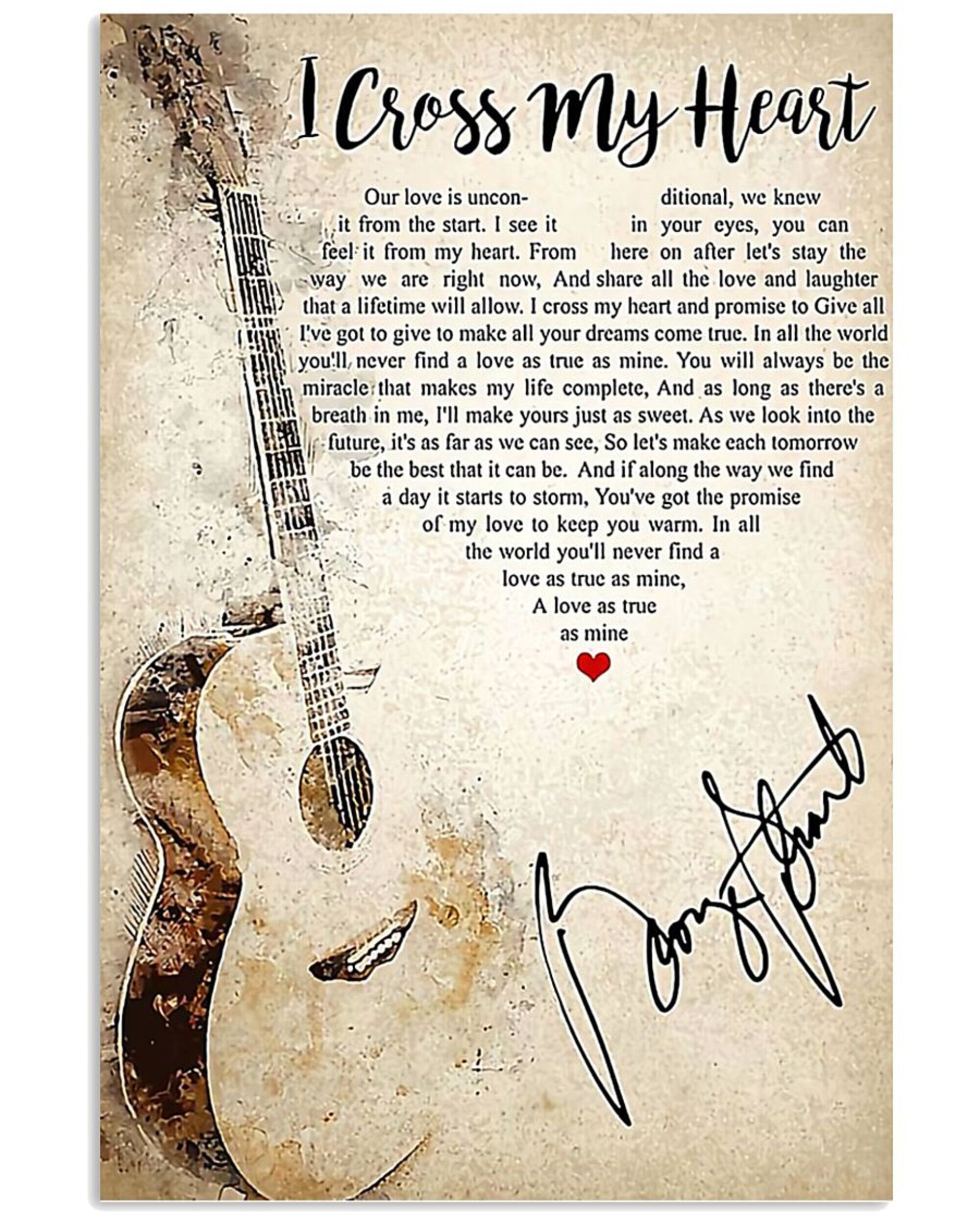 George-Strait Sing I Cross My Heart Lyrics Guitar Design Gifts | Etsy