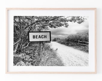 Beach Sign Print | Black and White Photography | Printable Photography | Instant Download