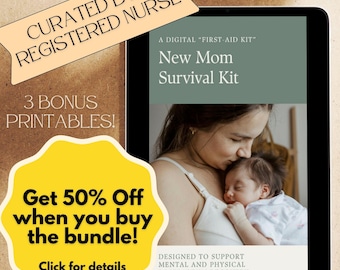 New Mom Survival Kit eBook | Postpartum Recovery Guide for Moms | Nurse-Approved Mental Health & Self-Care Journal Printable