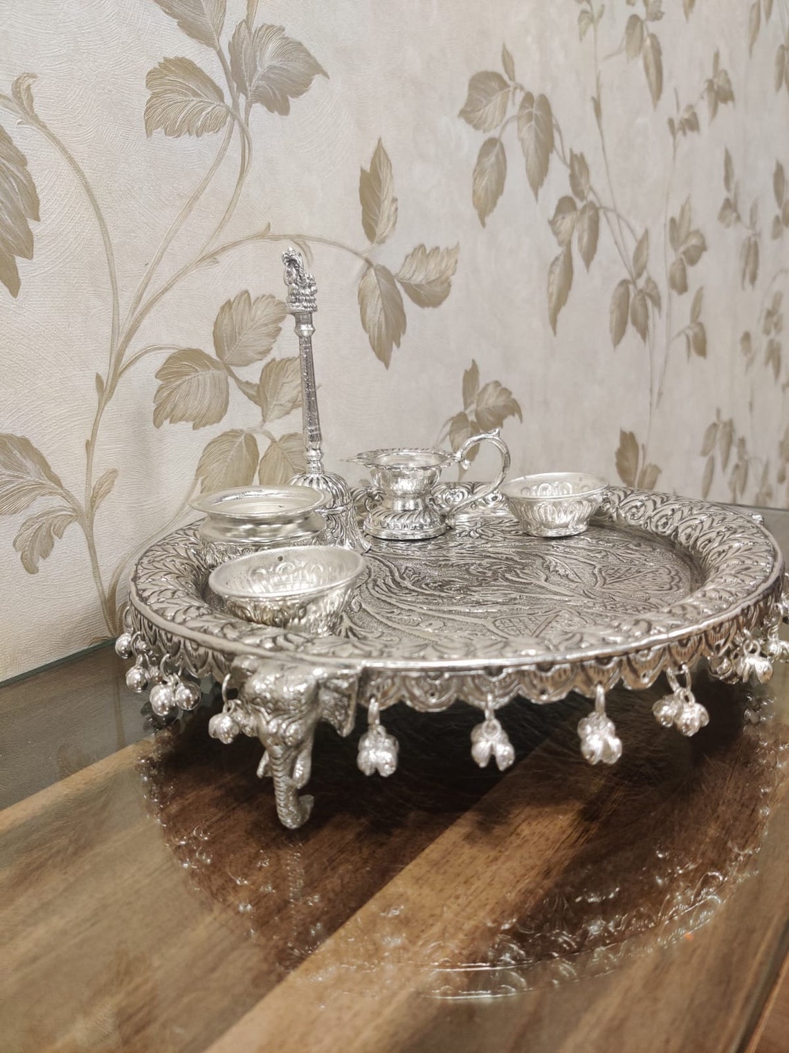 11 Inch Indian German Silver Pooja Plate Antique Oxidized Etsy